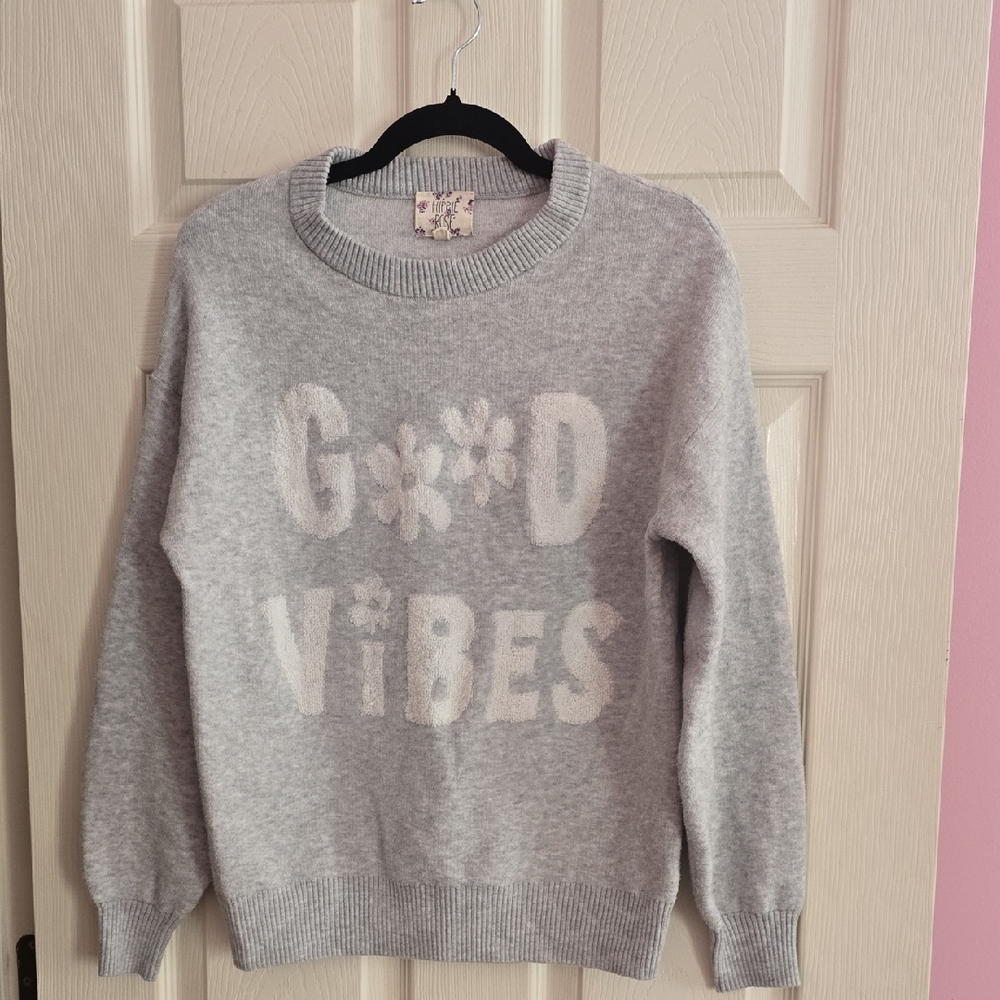Hippie Rose Light‎ Gray "Good Vibes" Crewneck Sweater